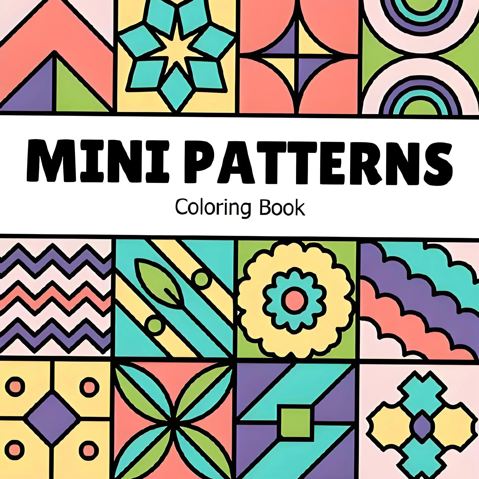 Mini Patterns Coloring Book Cute Aesthetic Geometric Floral Chevron Retro Tile Simple Bold Line Mini Pattern Illustrations Relax Stress Relief Hobby Art Gift