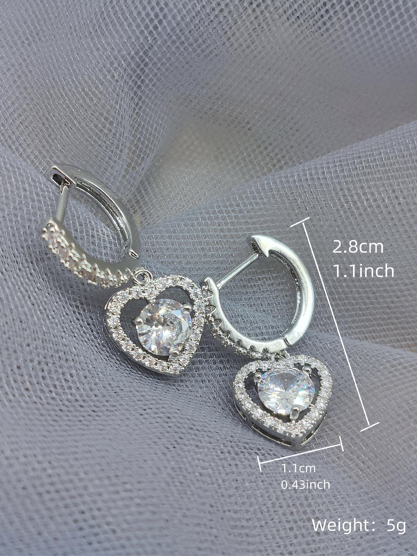 Women's Elegant Rhinestones Decor Dangle Earrings, Copper Inlaid Zircon Trendy Heart Design Dangle Earrings, Fashionable Teen Girl Accessories As Gift for Girlfriend, Heart Shaped Earrings, Trendy Jewelry, Dangling Earrings, Dangly Earrings