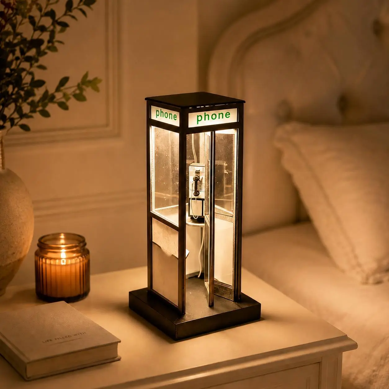 Retro Style Telephone Booth Desk Lamp - Creative Bedside Night Light for Bedroom & Desk, Cozy Indoor Decor, Gift for Loved Ones + DIY Felt Christmas Tree with Ornaments