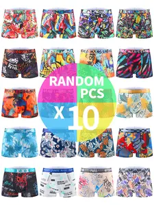 10 Pack Men's Stretch Boxer Briefs - Breathable Moisture Wicking Quick-Dry Athletic Underwear with 4-Way Stretch, No Ride Up Legs, Anti Chafing Elastic Waistband, for Sports Running Gym Cycling, Random Fun Prints, Big & Tall, Loose Fit Daily Underwear Set