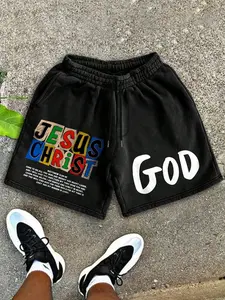 Men's Shorts with God Letter Print, Street Style, Outdoor, Party, Commute, Fashion, Comfortable, Spring & Fall