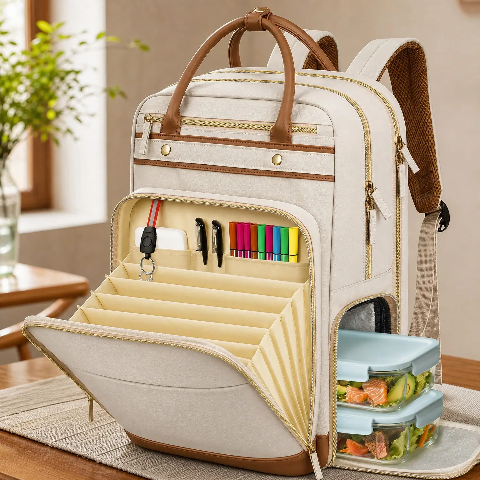Teacher Backpack with Lunch Compartment, 15.6 Inch Laptop Backpack for Women, Detachable Organizer Pockets, Commute Office College, Meal Prep Bag, Nurse GiftGift