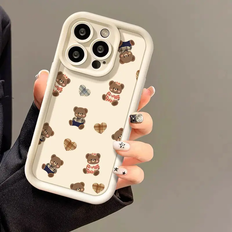 Phone Case: Suitable for Samsung Galaxy, Featuring a Tall Bamboo, Heart-patterned, and Little Brown Bear Design. Compatible  iPhone 17 E Air 16 15 14 Pro Max Plus 13 12 Mini 11 X XS XR.