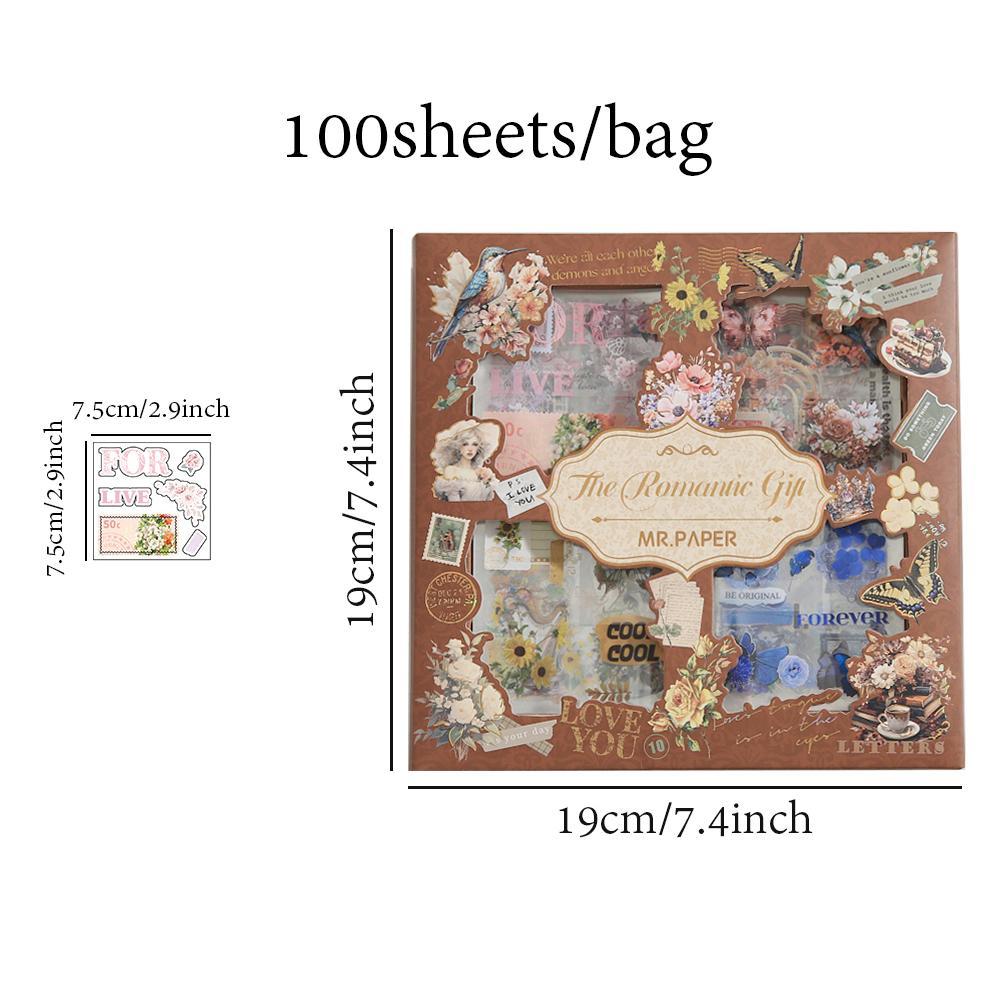 Vintage Material Paper, 100sheets/box Retro Handbook Background Paper, DIY Decorative Sticker Scrapbook Materials For Scrapbooking & Journal Making, Valentine's Day Gift