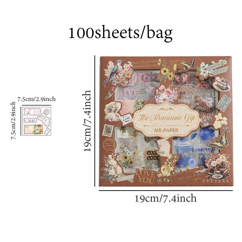 Vintage Decorative Stickers, 100 Sheets Retro Sticker Set for Scrapbooking, Journaling, Planners & DIY Crafts & Handbook, Perfect Valentine's Day Gift, Crafts Kit