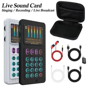 Handheld Live Streaming Recording Microphone Device, Portable Voice Changer, Audio Mixer with Noise Reduction, Compatible with Phone/computer