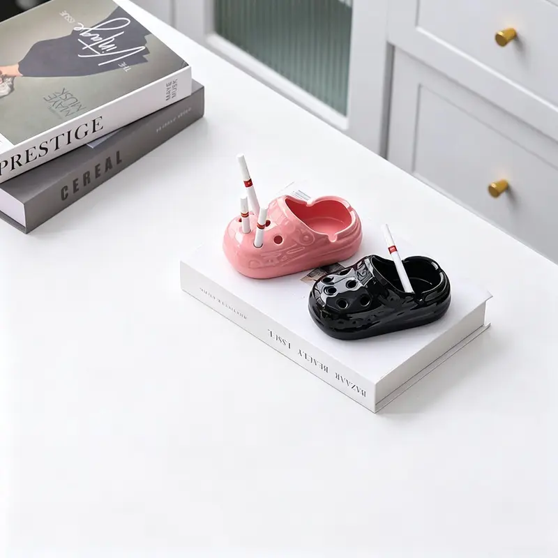 2 PCS Funny Crocs Ashtray Set Ceramic Cute Clog Shoe Ash Tray Creative Desktop Decor for Home Office Smoker Gift