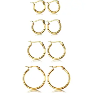 ORAZIO 4 Pairs Stainless Steel Hoop Earrings Set Cute Huggie Earrings for Women,10MM-20MM