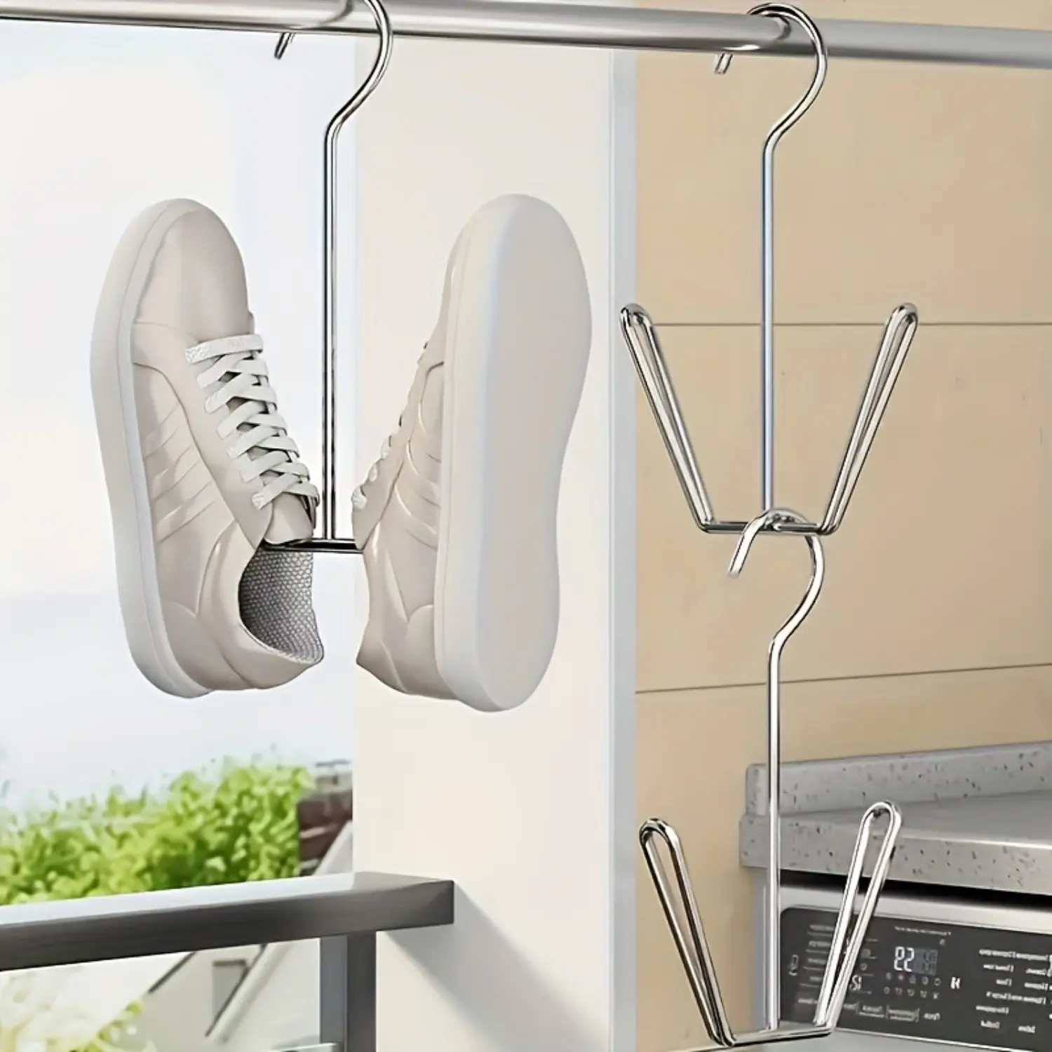 10/20Pcs Stainless Steel Shoe Drying Racks, Thickened U-shaped Windproof Hanging Shoe Holders For Balcony & Window Sill, No Drilling Installation Single Pole Multi-functional Shoe Air Dryers, Sturdy Rust-resistant Sneaker