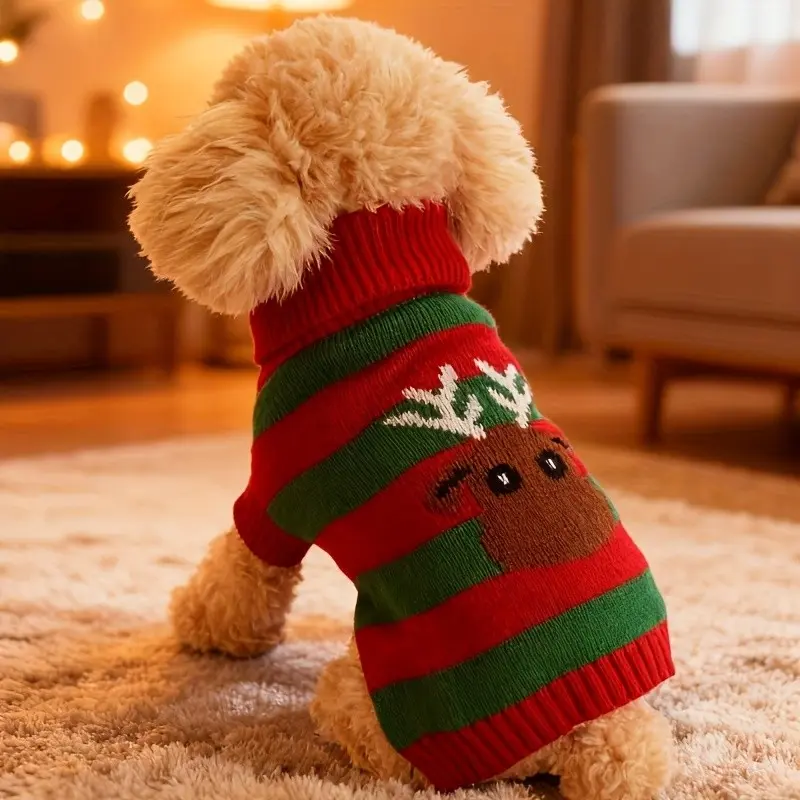 Christmas Dog Cat Sweater, Soft Warm Pet Clothing, Unisex Small Size, High Neck Double Layer Knit, Ideal for Parties & Outdoor Play