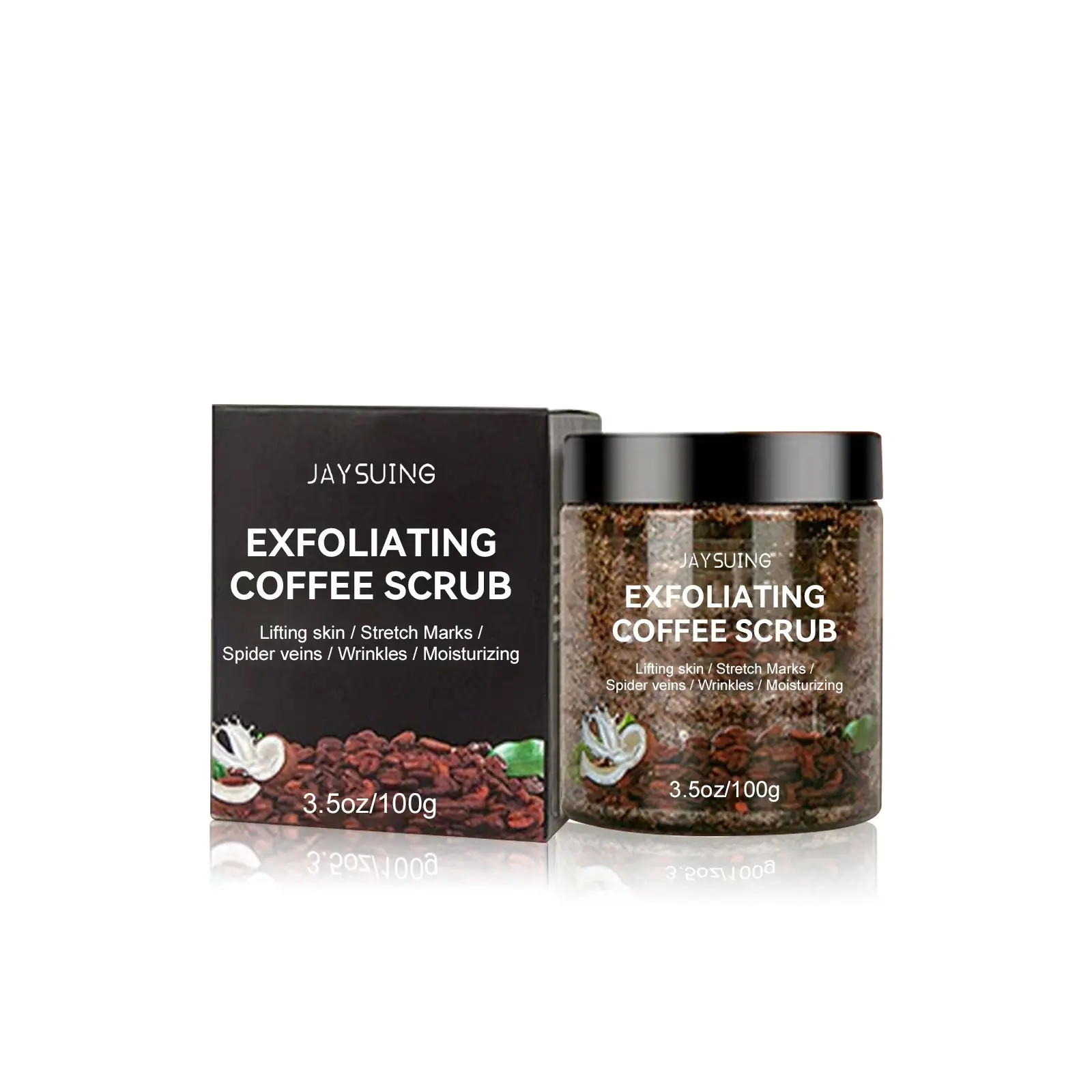 Jaysuing Coffee Scrub for Body, Exfoliating Scrub with Caffeine & Coconut, Smooths Skin, Fades Dark Spots, Boosts Cell Renewal, 10-Min Glow