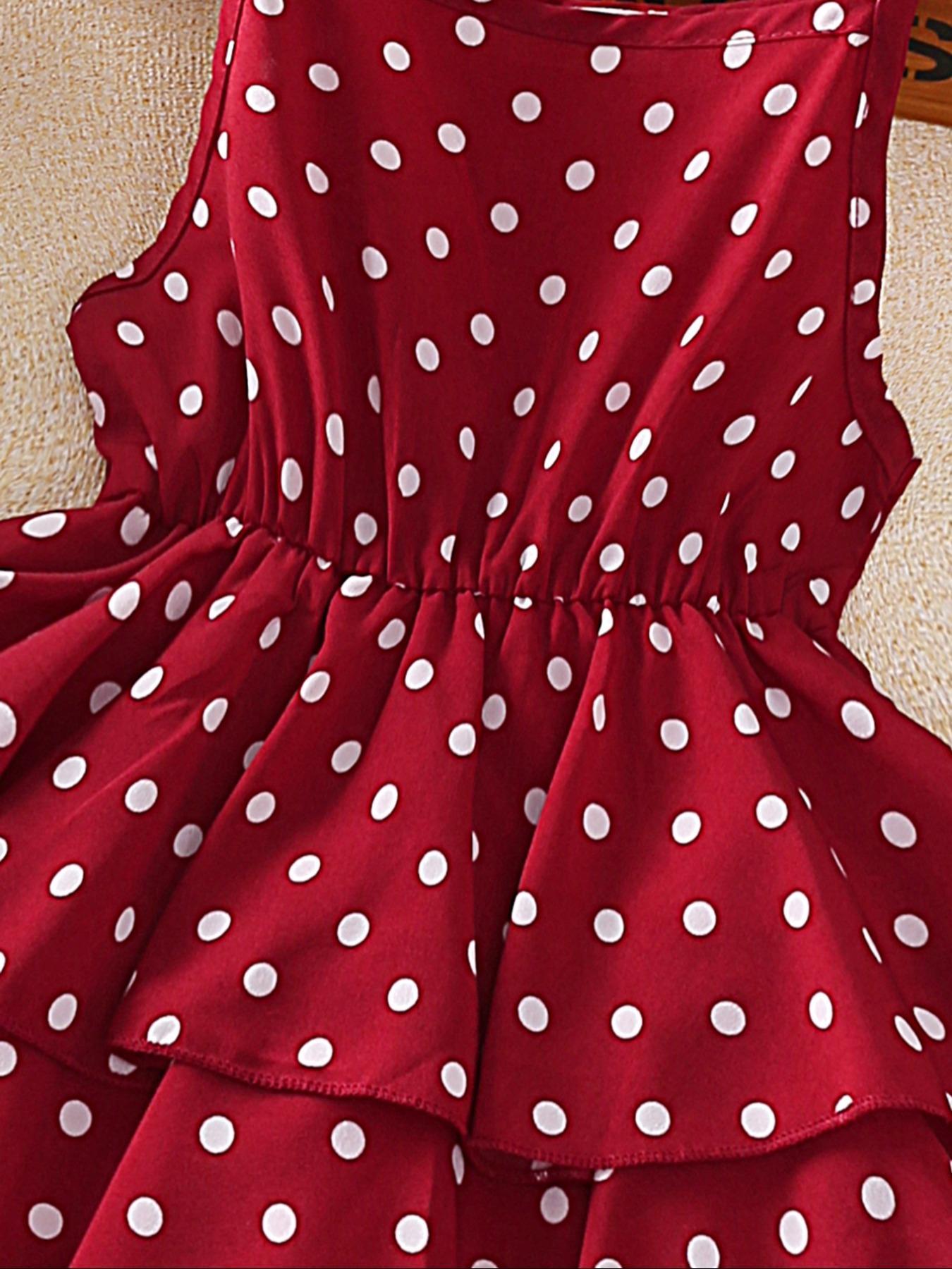 Girls' Polka Dot Halter Ruffle Hem Dress with Layered Design, Elastic Waist Summer Fashion, Casual Wear for Beach Vacation, Summer Clothes Dress