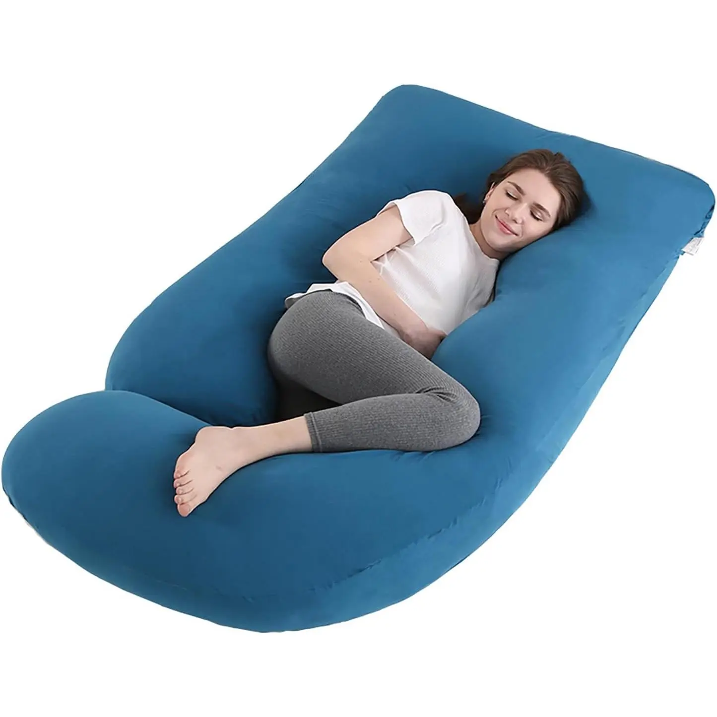 Pregnancy Pillow J-Shaped Full Body Pillow,59 inch with Jersey Cover Easy to Remove and Wash, Support Pregnant Women's Backs Legs and HIPS, Improve Sleep,Pregnancy Pillow  Women ,Dark Blue