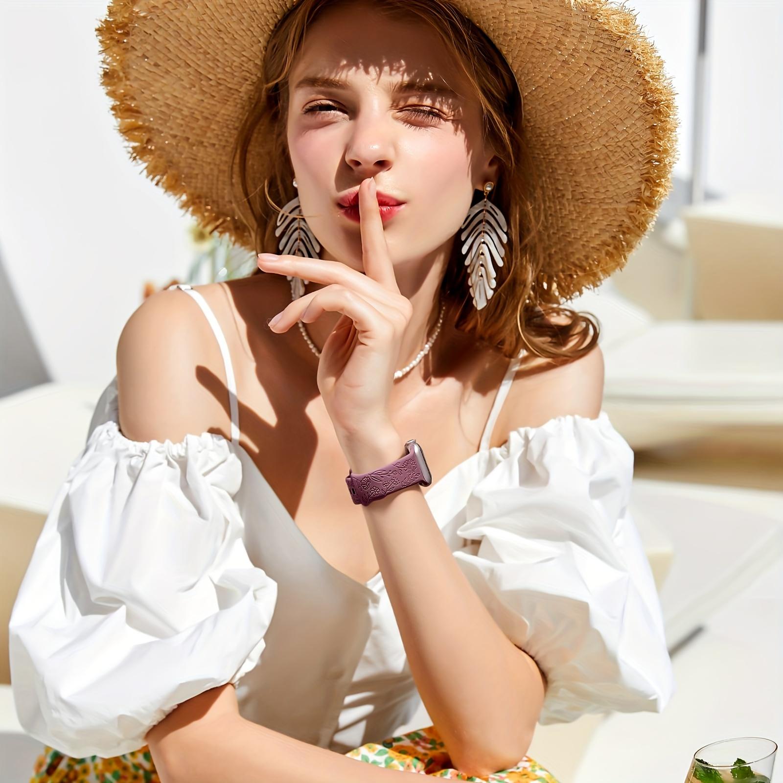 6-Pack Floral Engraved Silicone Apple Watch Bands – Soft Sport Strap 38–49mm (Series 1–11, SE, Ultra / Ultra 2 / Ultra 3), Women