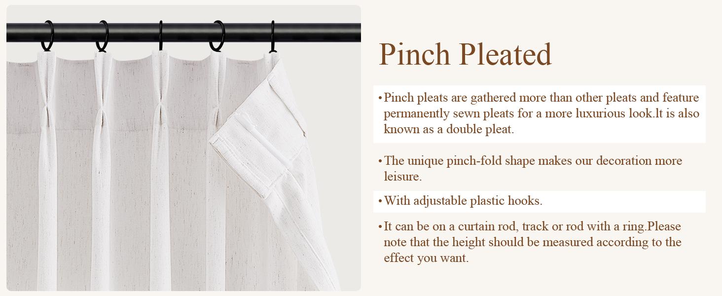Pinch Pleated Linen Curtains 84 inches Long 2 Panels for Living Room Neutral Chenille Velvet Texture Curtain Pinch Pleat Hooks Rings Soft Luxury Drapes for Dining Bedroom Office Natural