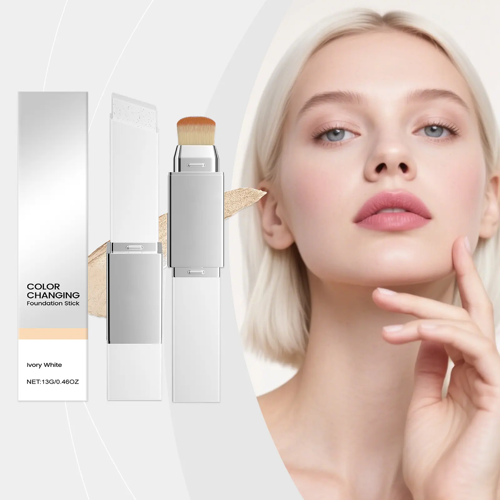 AMZ Ivory White 2-in-1 Color-Changing Foundation Stick - Lightweight, Moisturizing, Matte Finish for Clear Natural Makeup Look