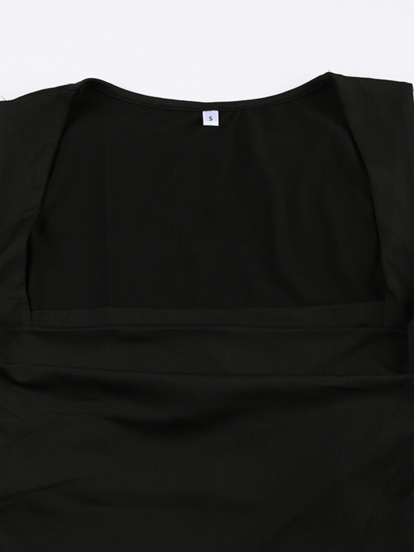 Women's Plain Ruched Square Neck Crop Tank Top, Casual Sleeveless Cropped Top for Fall, Minimalist Basic Short Tops, Ladies Clothes for Daily Wear, Summer Top