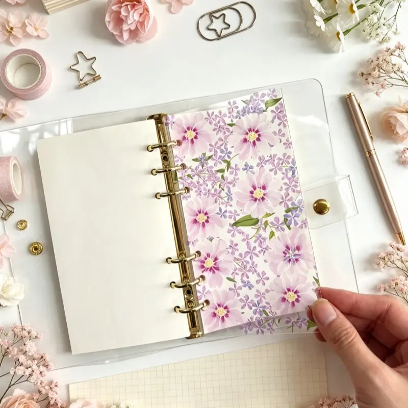 Poppy Print A6 Acrylic Divider Board, 6-Hole Spiral Notebook Page Separator, Fresh Floral Style Handmade Journal Decorative Pad