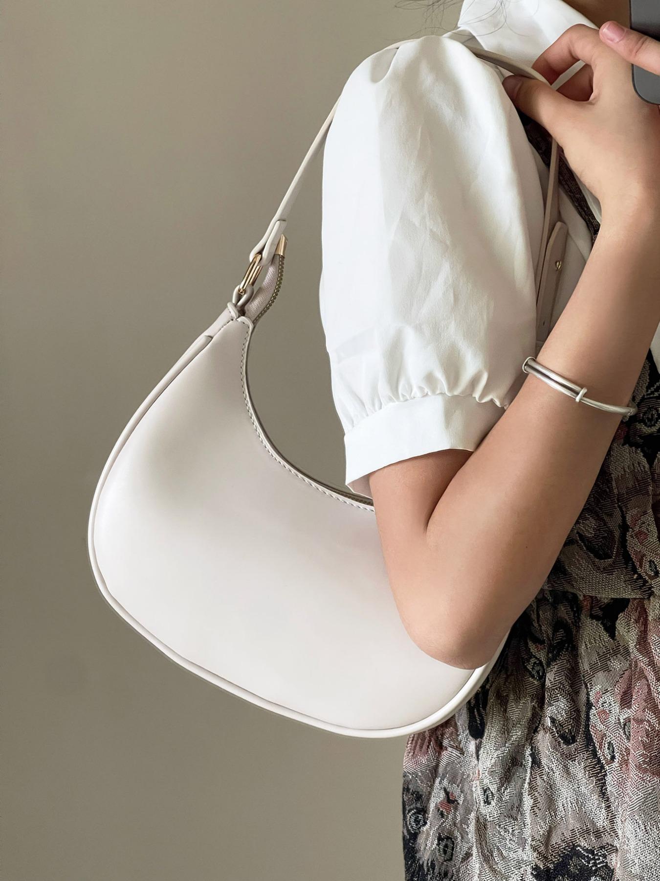Women's Simple Style Plain Color Moon Shaped Shoulder Bag, Casual Trendy Novelty Pu Leather Handheld Bag, Fashionable Hobo Bag for Daily Use, Crescent Bag