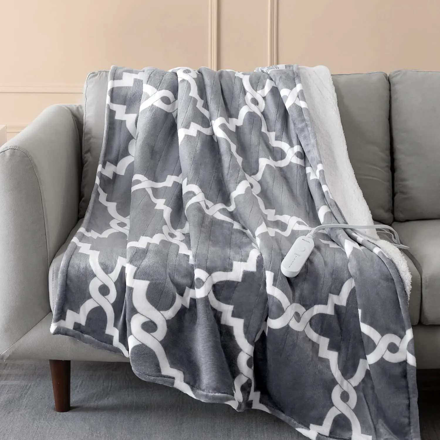 Heated Throw Blanket, ETL & FCC, 5 Heat, 50" x 60"| 3 Hours Auto Off, Fast Warming, Grey, Flannel and, Couch Office Use, Machine Washable, Removable Controller