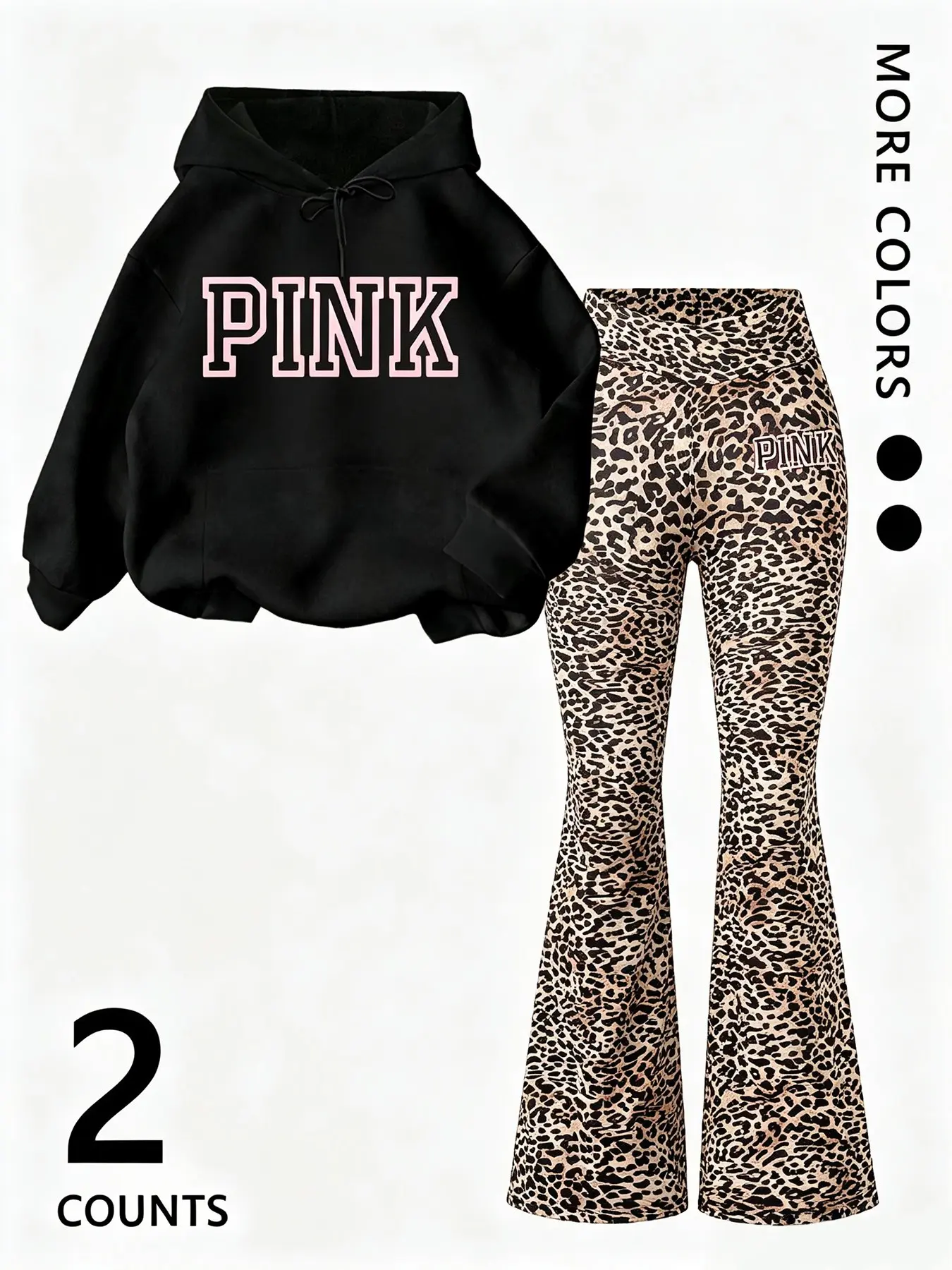 2-Piece Women's Matching Outfit Set, Letter Print Hoodie and Leopard Flare Pants, Y2K Casual Set for Daily Dating & Street Wear