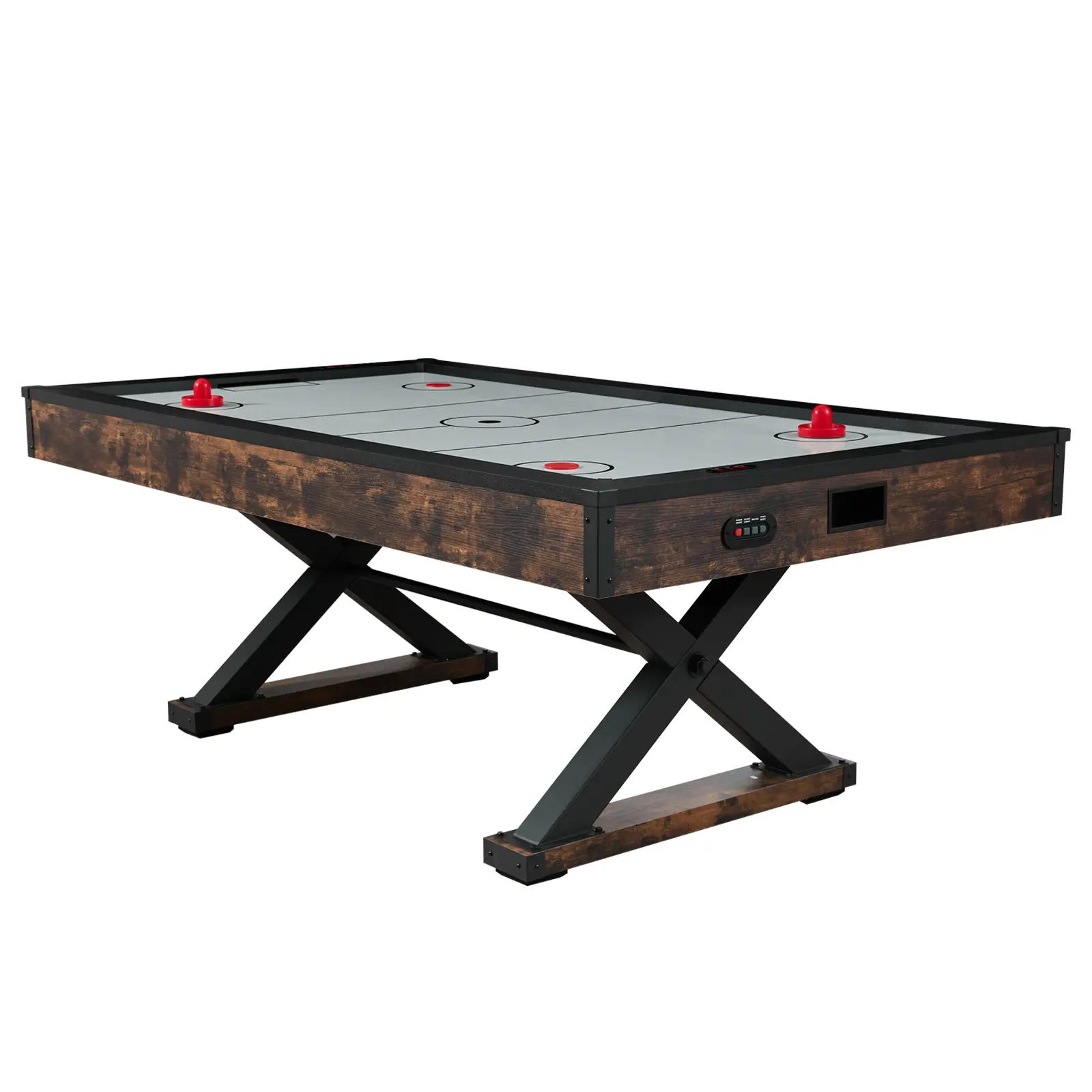 84" Air Hockey Table, Indoor Arcade Table Gaming Set with 2 Pushers, 2 Pucks, Electronic Scorer, X-shaped Legs & High-powered Blower, Air Powered Hockey Game Table for Family Game Room Office