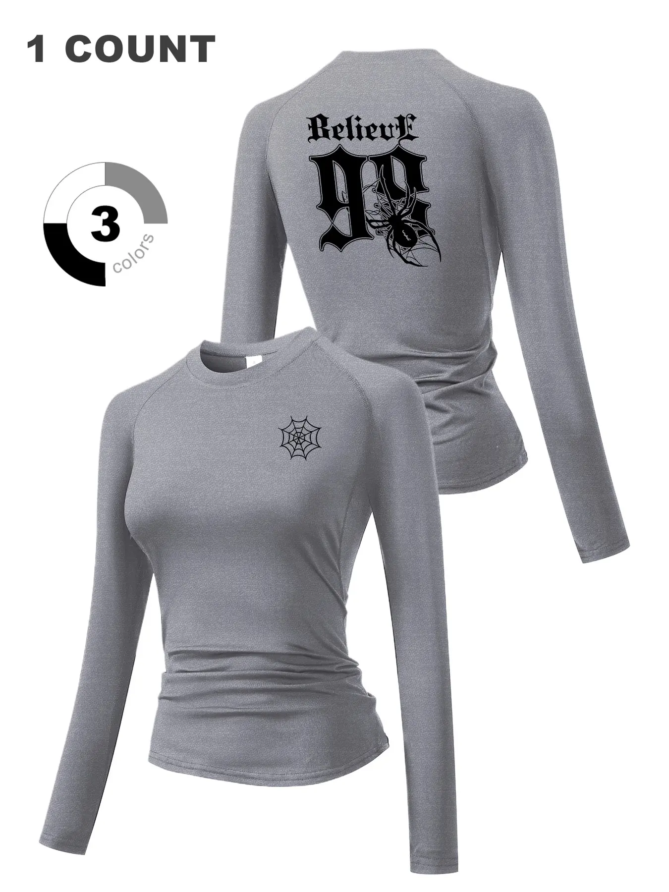 Women's Graphic Long Sleeve Sporty Top, Round Neck Quick-Dry Breathable Stretch Yoga Running Fitness Training Shirt, Spring & Fall