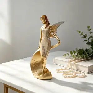 1PC Ornate Winged Fairy Sculpture - Gold Resin Angel Figurine for Shelf, Tabletop & Home Accent