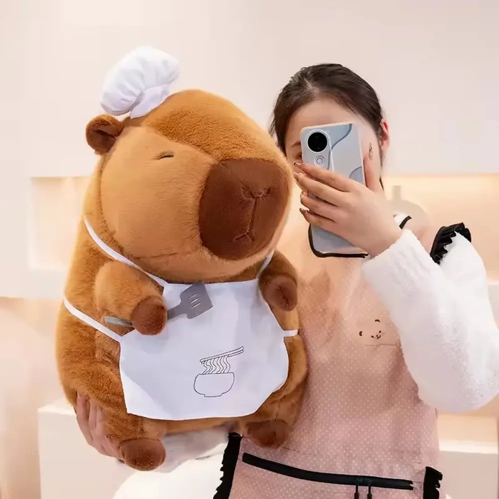 Ugly-Cute Chef Capybara Plush Toy - Adorable Animal Design, Durable Soft Fluffy, Huggable Stuffed Animal Holding Bread, Cuddly Gift for Ages 6-8 Kids, Holiday Birthday Accompany Pillow