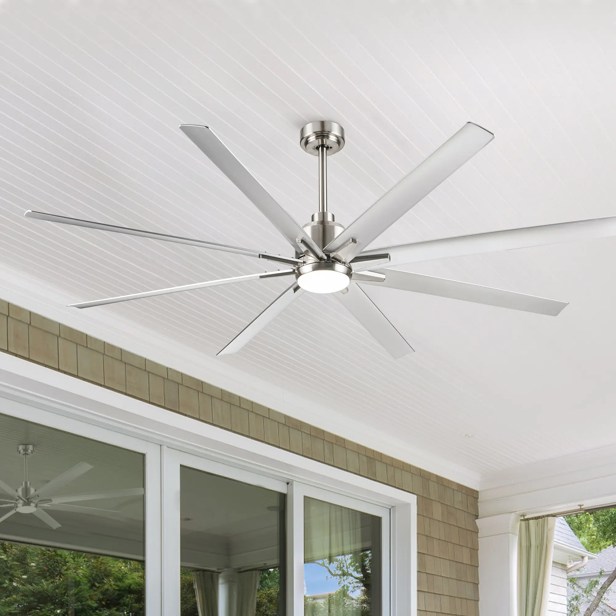 ARCH Smart 72" Integrated LED Ceiling Fan with Remote Control, Brushed Nickel Finish Silver ABS Blades, Quiet DC Motor, Compatible with Alexa Google Assistant, Adjustable Downrods for Living Room Bedroom, Silver Color Options, ABS Material