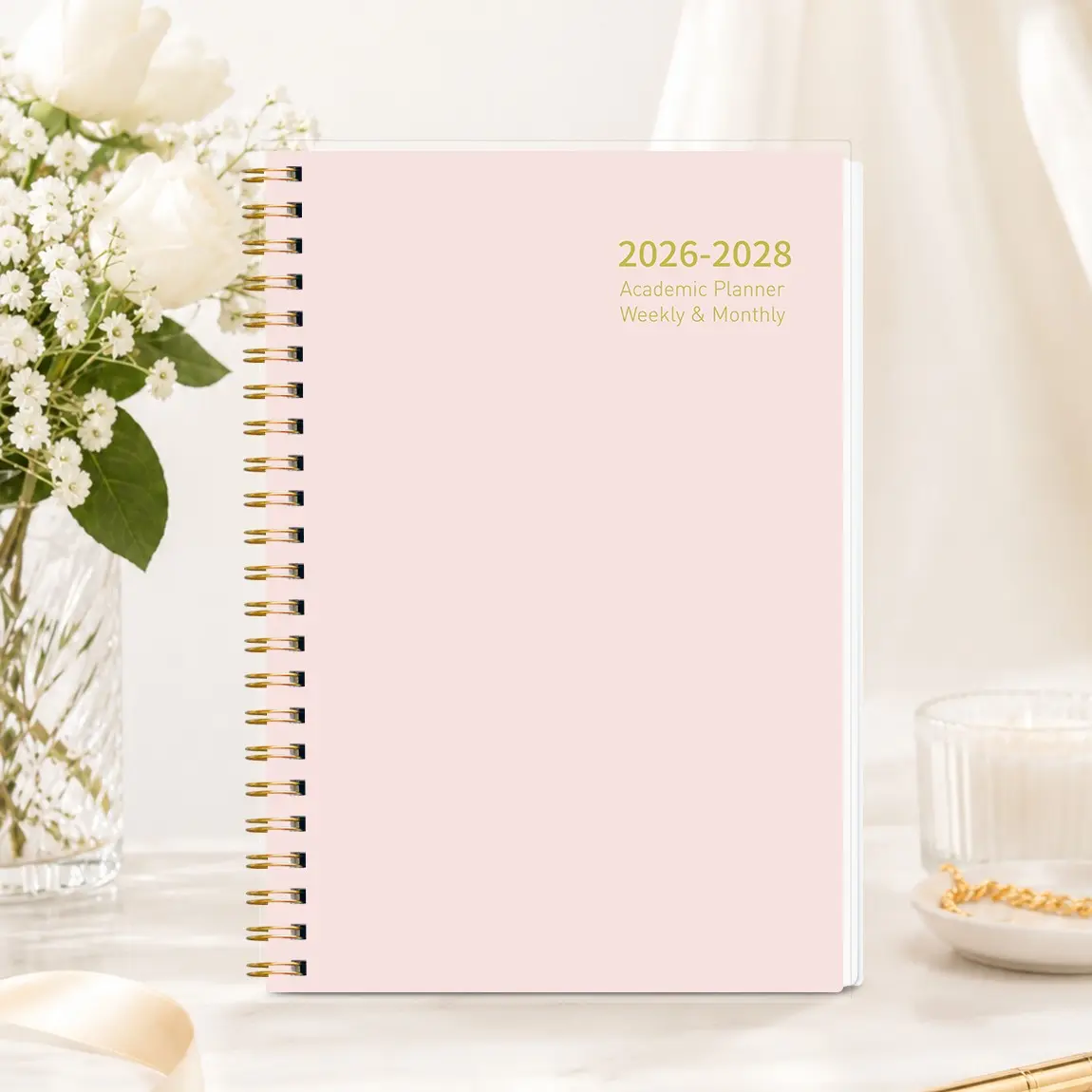 24-Month Academic Planner, Weekly Monthly Coiled Schedule Book, Simple Student Office Notebook, Calendar & Notes Section, Portable Learning Journal, Spiral Planner