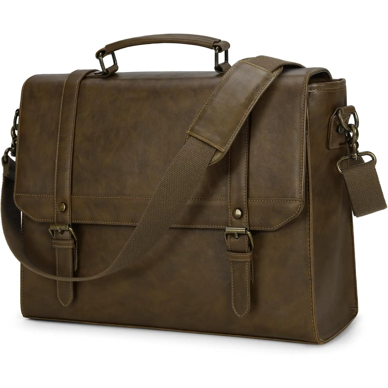Messenger Bag for Men 15.6 inch  Leather  Laptop Briefcase for Men Large  Laptop Bag Leather Satchel Bag Retro  Bag for Office Business Travel College, Khaki