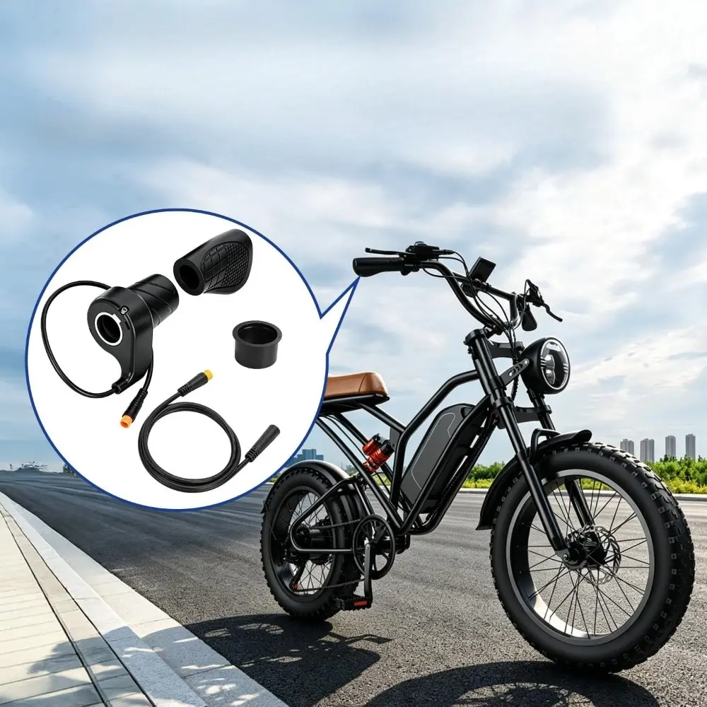 FT76X Ebike Half Twist Throttle, 3 Pin Male 12-72V E-Bike Throttle with Waterproof Cable, 7/8" Handlebar Grip for MTB Electric Scooter Conversion Kit