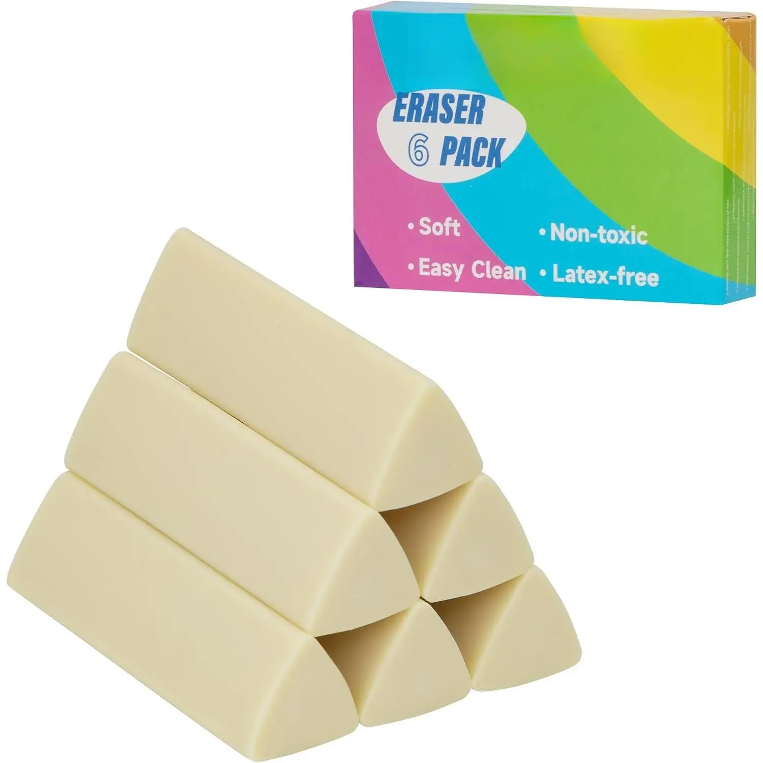 Pencil Erasers 6 count, White 2B Rubbers Erasers for Schools Office  Adults, Soft Art Erasers for Writing Drawing Student Teachers