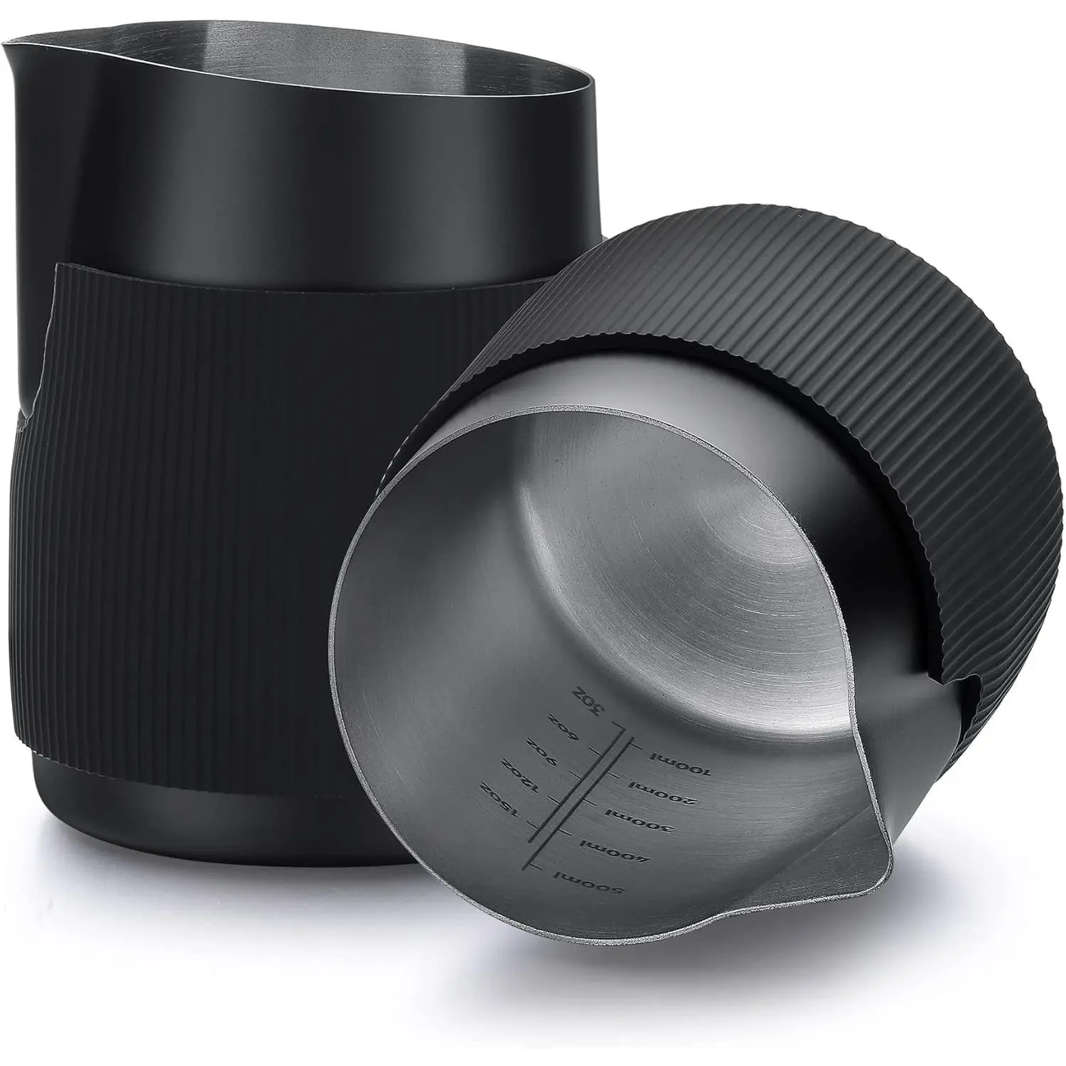 Normcore Handleless Milk Pitcher - Espresso Steaming Pitcher with Round Spout - 18/8 Stainless Steel Milk Frothing Jug, Black Non-Stick - Coffee Latte Frothing Pitcher - 20.3 oz (600 ml)