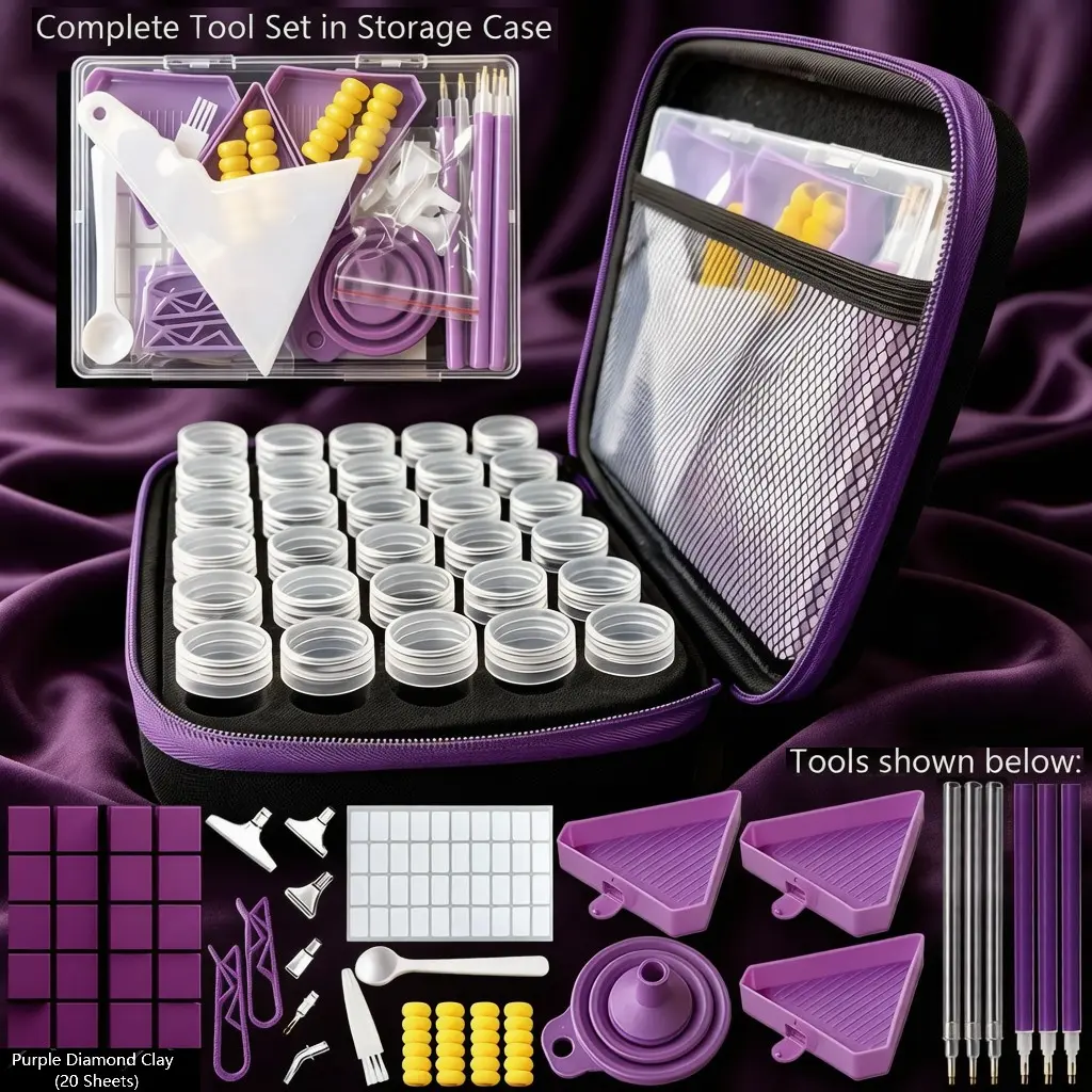 1 Set Diamond Painting Tool Storage Case, Portable Advanced Kit Including Drill Pens, Wax, Trays, Storage Box for Handmade DIY Cross-Stitch/Mosaic Collage, Stress-Relief Art Creation Accessories, Gift for Adult Craft Enthusiasts