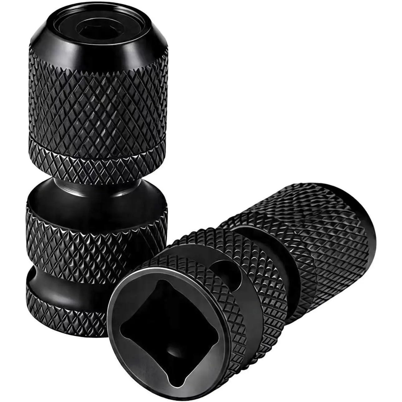 1/2 Inch Square Drive to 1/4 Inch Hex Female Socket Adapter, 2 Pack Heavy Duty Bit Adapter for Ratchet, Wrench, Breaker Bar and  Tools, Black