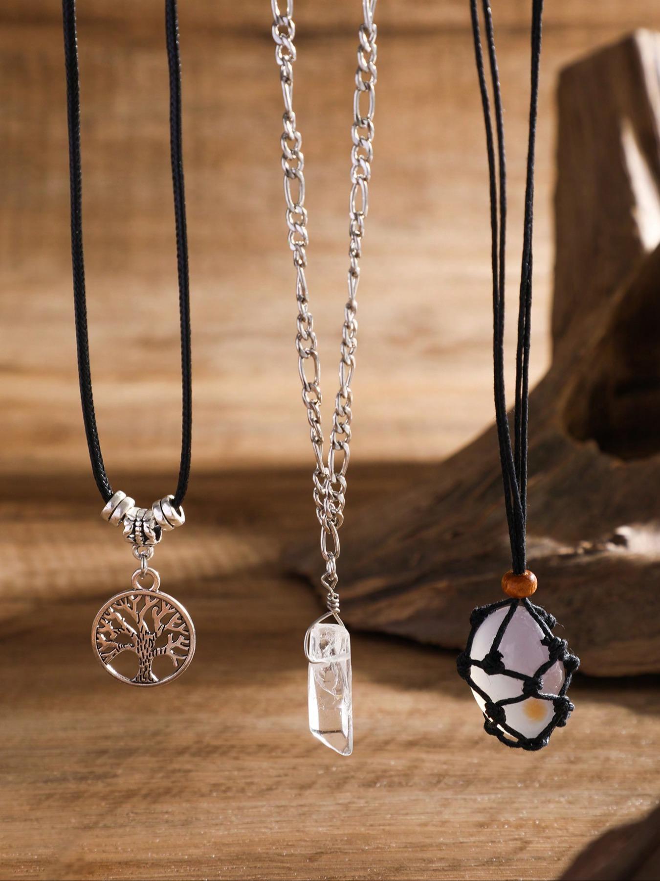 Women's Boho Style Vintage Style Artificial Crystal Decor Pendant Necklace, 3pcs Exquisite Trendy Pendant Necklace, Fashionable Jewelry for Women As Gift Without Box, Boho Chic Crystal, Trendy Charms Necklace