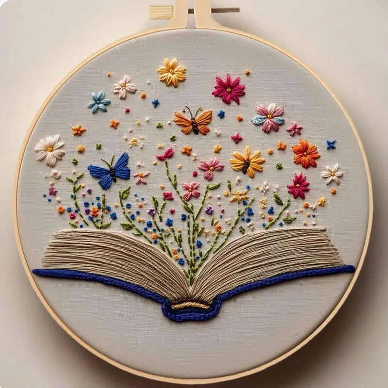 Embroidery Design Set - Floral Cross Stitch DIY Beginner Needle Crafts Kit, Includes Materials, English Guide, Stainless Steel Needles, Fabric for Home Decoration, Artistic Gift, Hobbies Kit Adults, Flower Motif, Embroidered Design, Craft Supplies, Includ