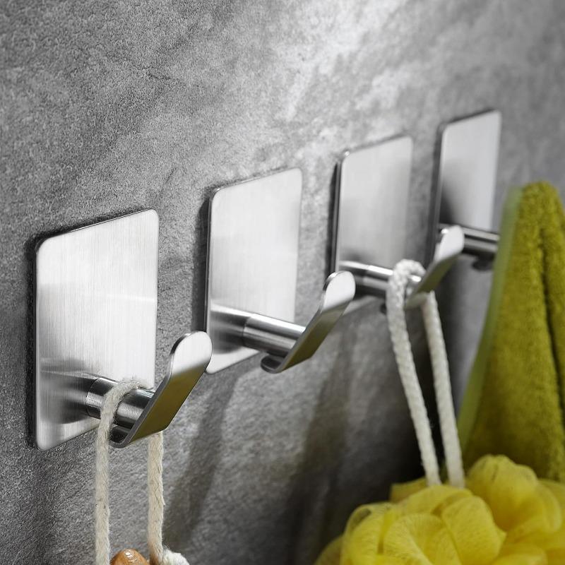 Wall Mounted Hook, Stainless Steel Wall Hook, Rustproof & Oil Proof Self-adhesive Hook for Kitchen & Bathroom, Modern Home Organizer