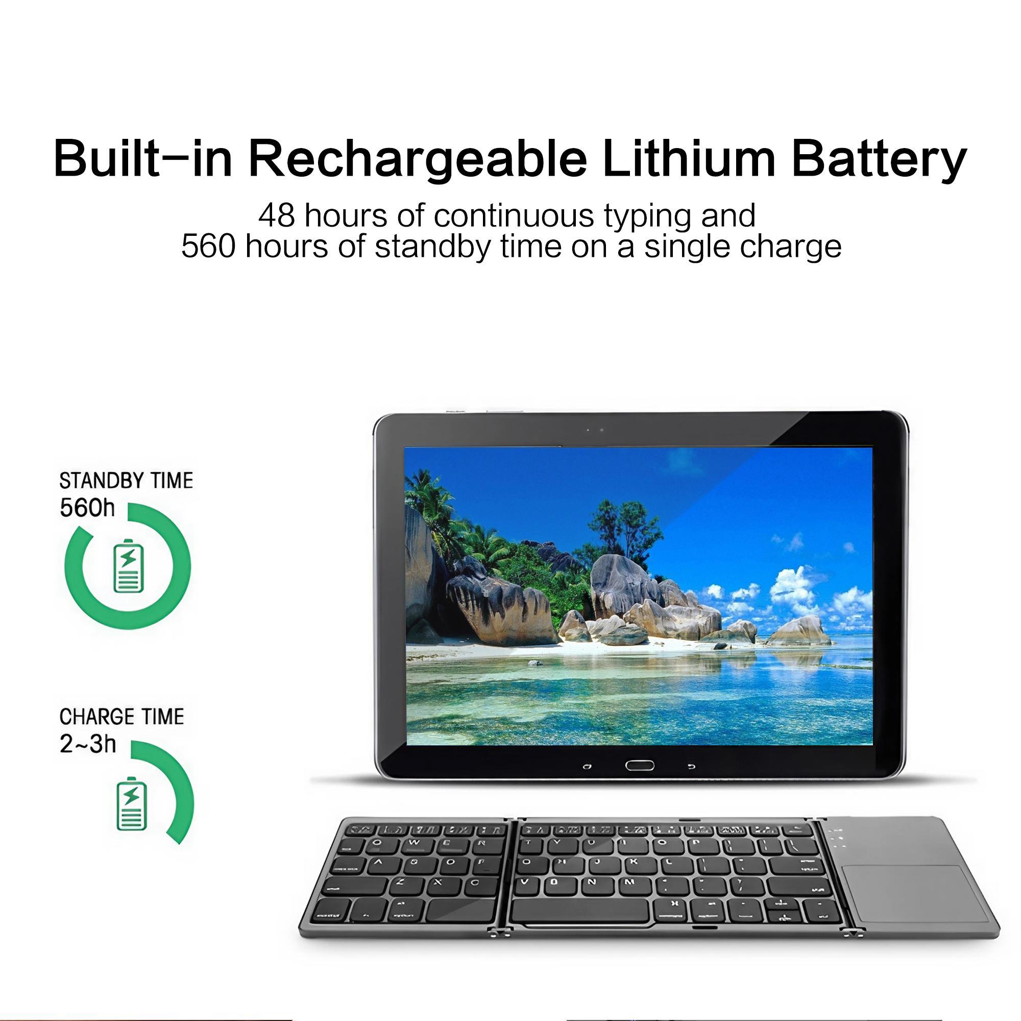 Rechargeable Foldable Keyboard, 1 Count Portable Bluetooth-compatible Wireless Multifunctional Keyboard with Touchpad & Number Pad, Suitable for Android, Windows, iOS, PC/Laptop/Smartphone/Tablet, Folding Wireless Keyboard