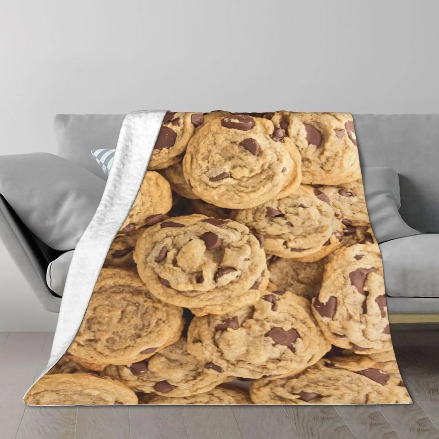 Chocolate Chip Cookie Throw Blanket Funny Realistic Food Blanke Cozy Fuzzy Plush Flannel Blankets All Season for Sofa Couch Bed, Kid Adults Gift