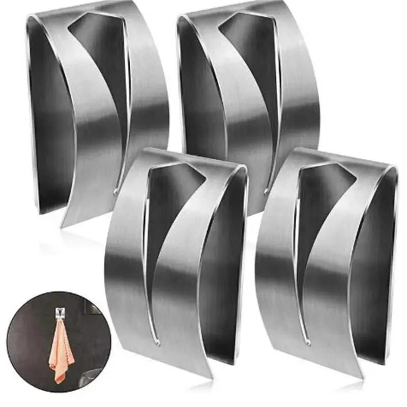 1/2pcs Stainless Steel Towel Holder Hook Self Adhesive Clip Bathroom Cloth Hanger Household Wall Mounted Towel Rack Storage