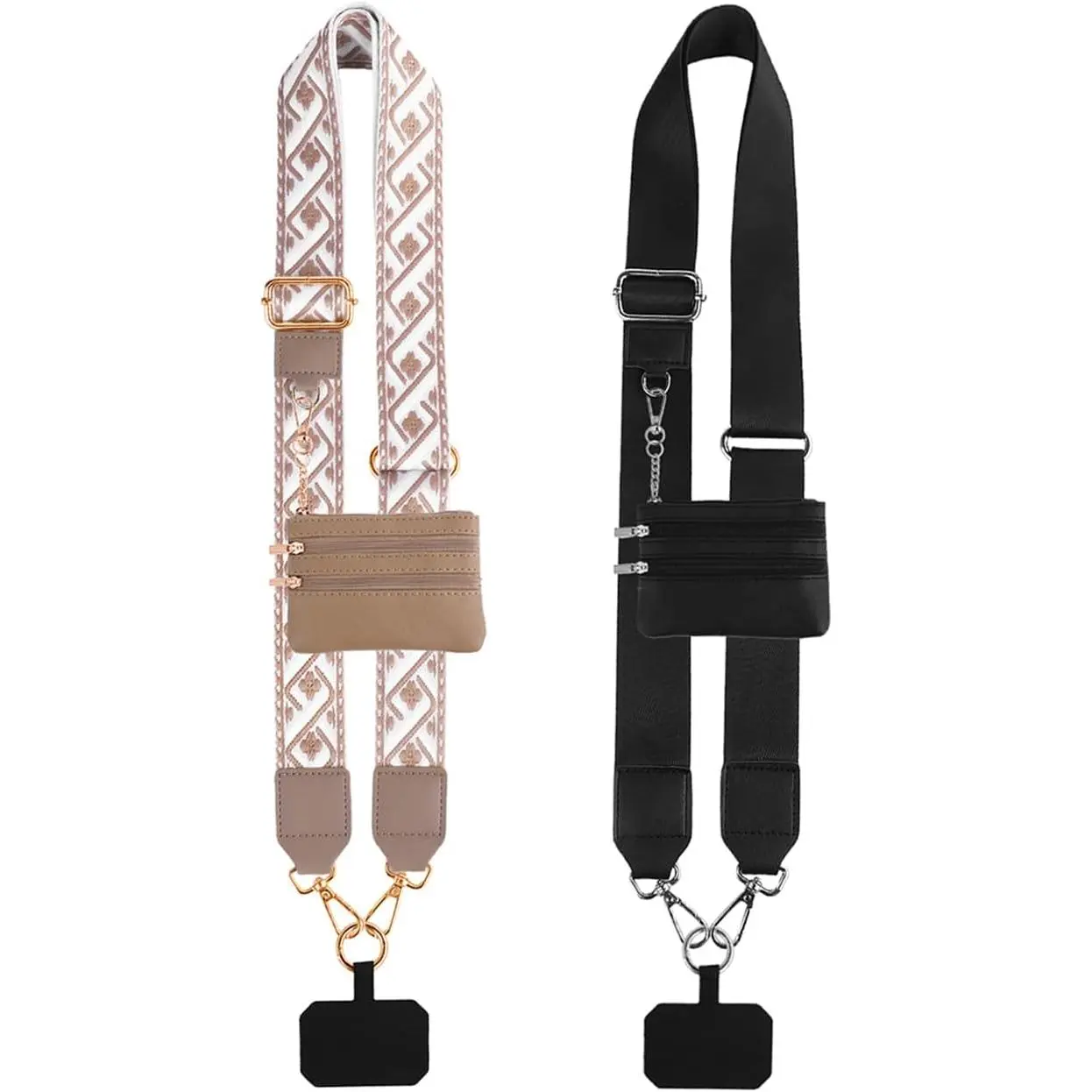 Phone Strap Crossbody with Wallet, Clip and Go Strap for Phone Lanyard Adjustable with Zippered Pouch, Anti  Cell Phone Lanyard with Purse, Protecting  & Cards (Black+Floral)