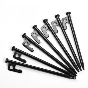 Outdoor carbon steel ground pegs, thickened and high-strength tent pegs, extended camping canopy pole anchors, windproof camp pegs