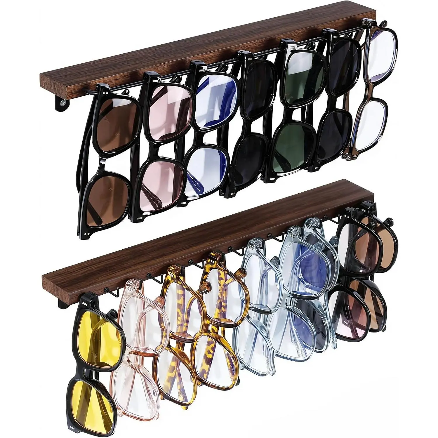 Sunglasses Organizer 2 Pack, Wall Glasses Holder, Wooden Sunglasses Display, Eyeglass Organizer Rack for Multiple Glasses for Office &  Decor,  Gifts for Husband, Women & Girls