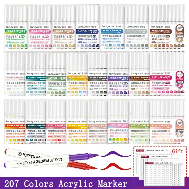 Languo 207-Color Acrylic Marker Set Pack, Multi-Surface Paint Markers for Metal, Glass, Plastic, Ceramic, Ideal for Beginners & Professional Art Creation