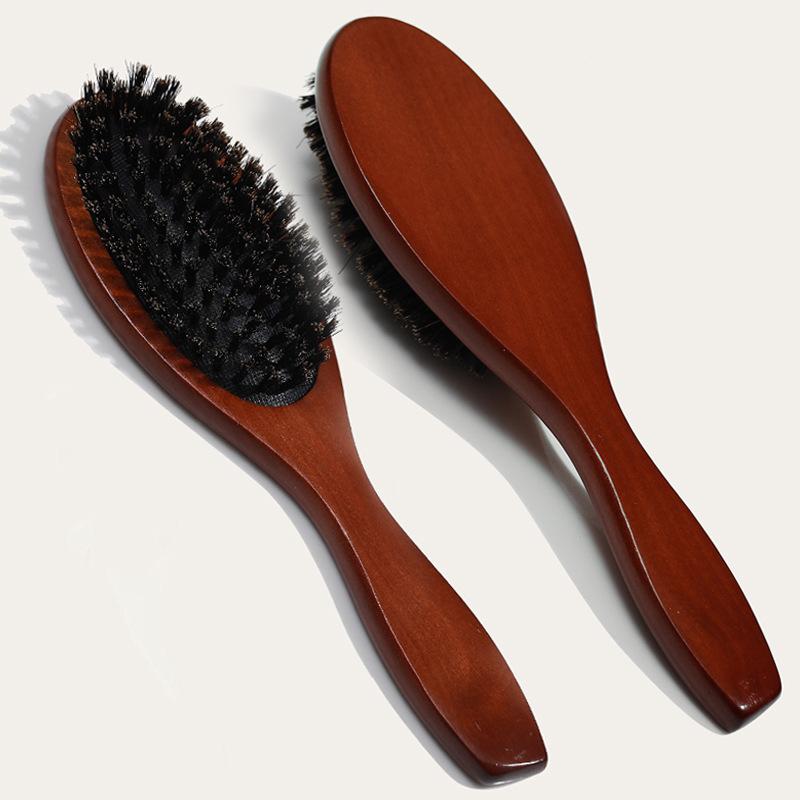 Boar Bristle Hair Brush – Wooden Cushion Brush for Scalp Massage, Natural Bristles for Smooth & Shiny Hair, Daily Hair Care Tool,UU