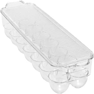 Clear Stackable Egg Crate for Kitchen Organization, 14 Egg Capacity, BPA Free with Easy Pull Handles, Dimensions 14.5"x4.5"x2.9"