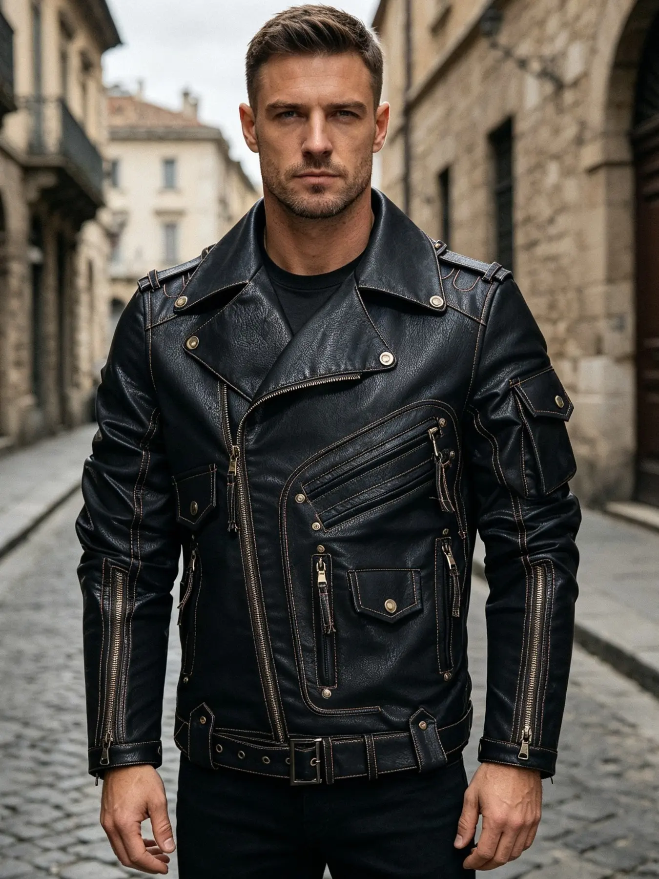 Men's Motorcycle Jacket for Spring Summer Fall Winter, Multi-Zipper Design, Ideal for Riding, Daily Wear, Outdoor Activities